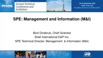 SPE: Management and Information (M&amp;I)  Birol Dindoruk, Chief Scientist  Shell International