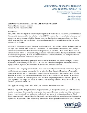 SCIENCE, TECHNOLOGY AND THE ART OF VERIFICATION  Andreas Persbo, Executive Director  Vienna,