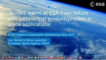 with commercial product/process in  space applications  PCNS Passive Components Networking Days