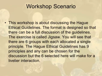 Workshop Scenario   This workshop is about discussing the Hague  Ethical Guidelines. The format