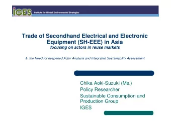 Trade of Secondhand Electrical and Electronic  Equipment (SH-EEE) in Asia  focusing on actors in