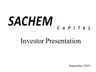Investor Presentation  September 2019  Forward Looking Statement  This presentation includes
