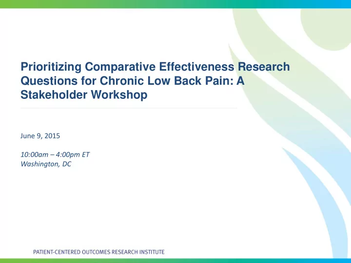 prioritizing comparative effectiveness research questions