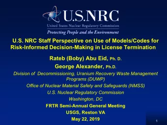 U.S. NRC Staff Perspective on Use of Models/Codes for Risk-Informed Decision-Making in License