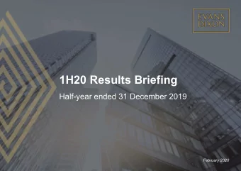 1H20 Results Briefing  Half-year ended 31 December 2019  February 2020  Important information This