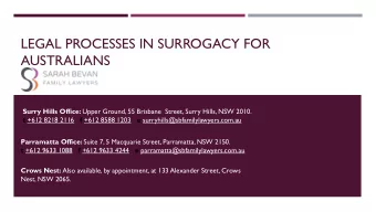 LEGAL PROCESSES IN SURROGACY FOR  AUSTRALIANS Surry Hills Office: Upper Ground, 55 Brisbane Street,