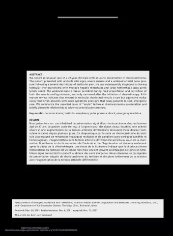 Acute presentation of choriocarcinoma:  a case study and review of the literature  Andrew Worster,