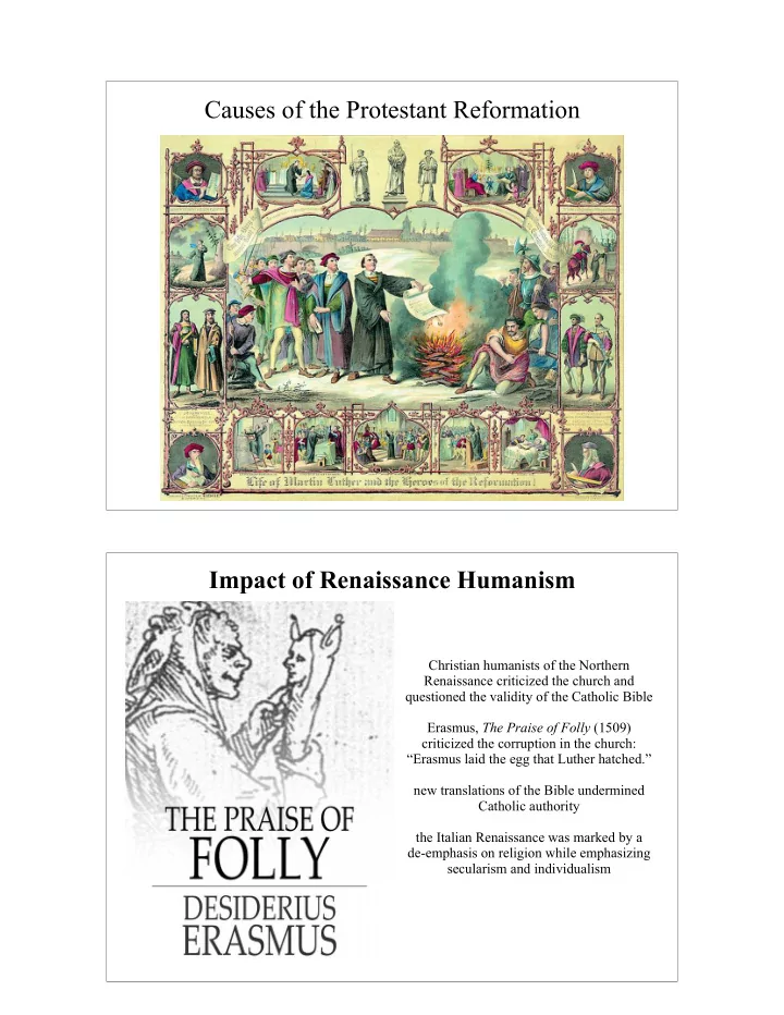causes of the protestant reformation impact of