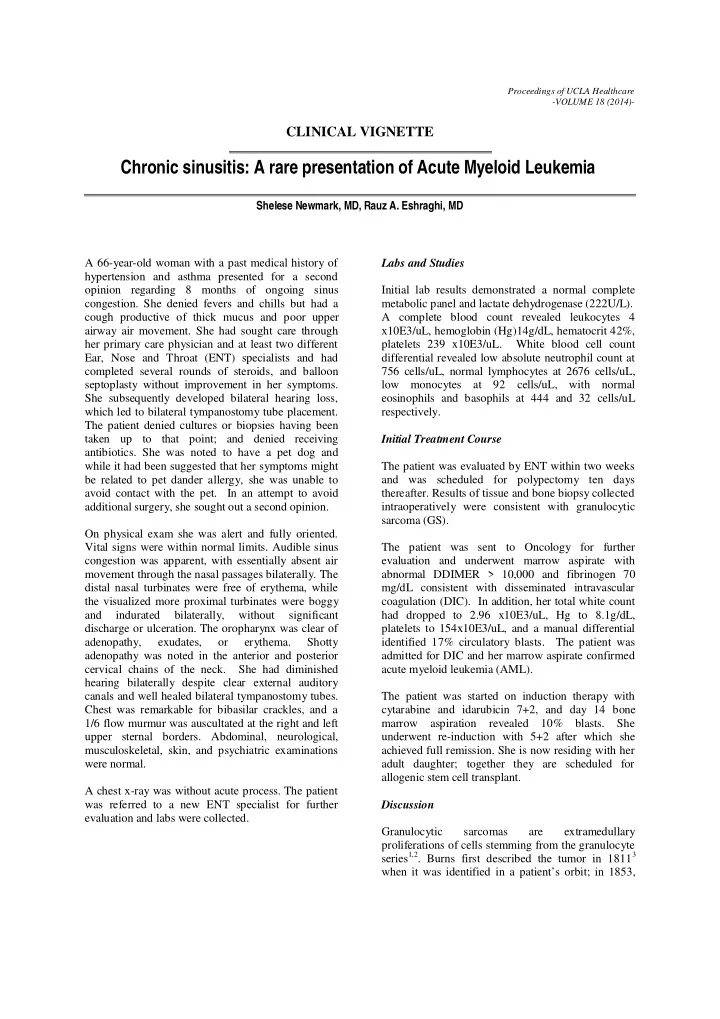chronic sinusitis a rare presentation of acute myeloid