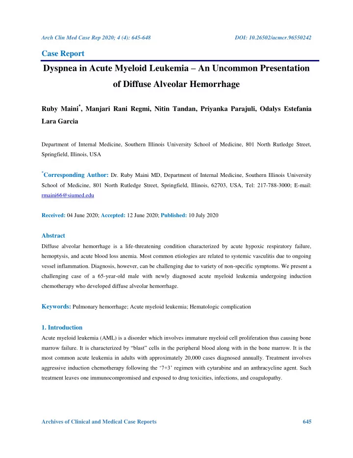 dyspnea in acute myeloid leukemia an uncommon