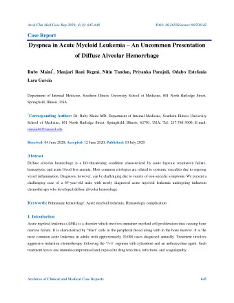 Dyspnea in Acute Myeloid Leukemia  An Uncommon Presentation  of Diffuse Alveolar Hemorrhage Ruby