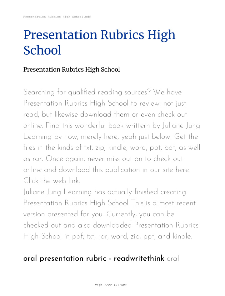 presentation rubrics high school
