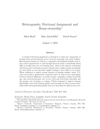 Heterogeneity, Frictional Assignment and Home-ownership  Allen Head  Huw Lloyd-Ellis