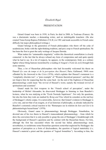 lisabeth Rigal  PRESENTATION  Grard Granel was born in 1930, in Paris; he died in 2000, in