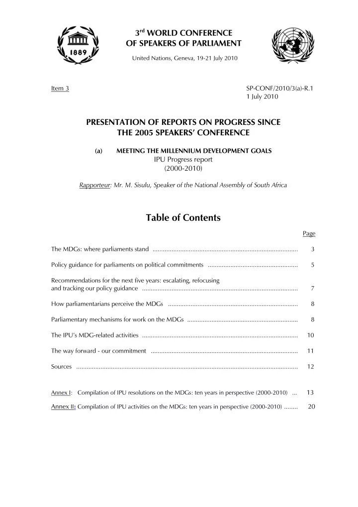 table of contents