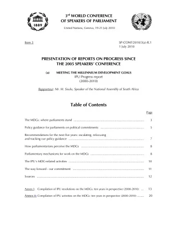 Table of Contents  Page  The MDGs: where parliaments stand