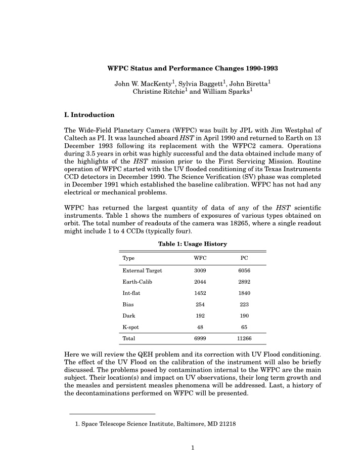 wfpc status and performance changes 1990 1993