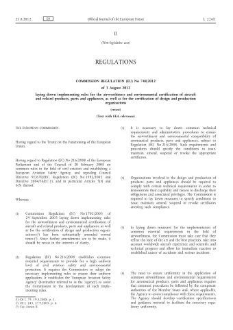 (Non-legislative acts) REGULATIONS  COMMISSION REGULATION (EU) No 748/2012  of 3 August 2012