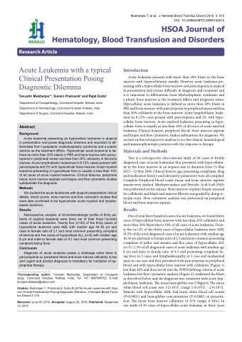 Acute Leukemia with a typical  Introduction  Clinical Presentation Posing  Acute leukemia presents