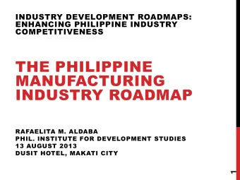 THE PHILIPPINE  MANUFACTURING  INDUSTRY ROADMAP  RAFAELITA M. ALDABA  PHIL. INSTITUTE FOR