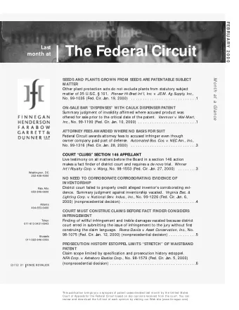 The Federal Circuit  month at  M ont h at  a Glance  SEEDS AND PLANTS GROWN FROM  SEEDS ARE