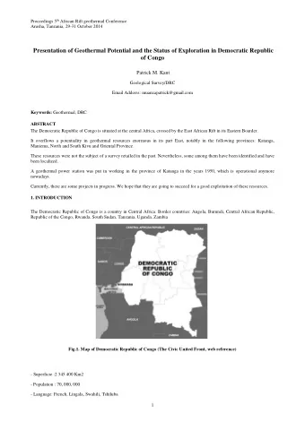 Presentation of Geothermal Potential and the Status of Exploration in Democratic Republic  of Congo