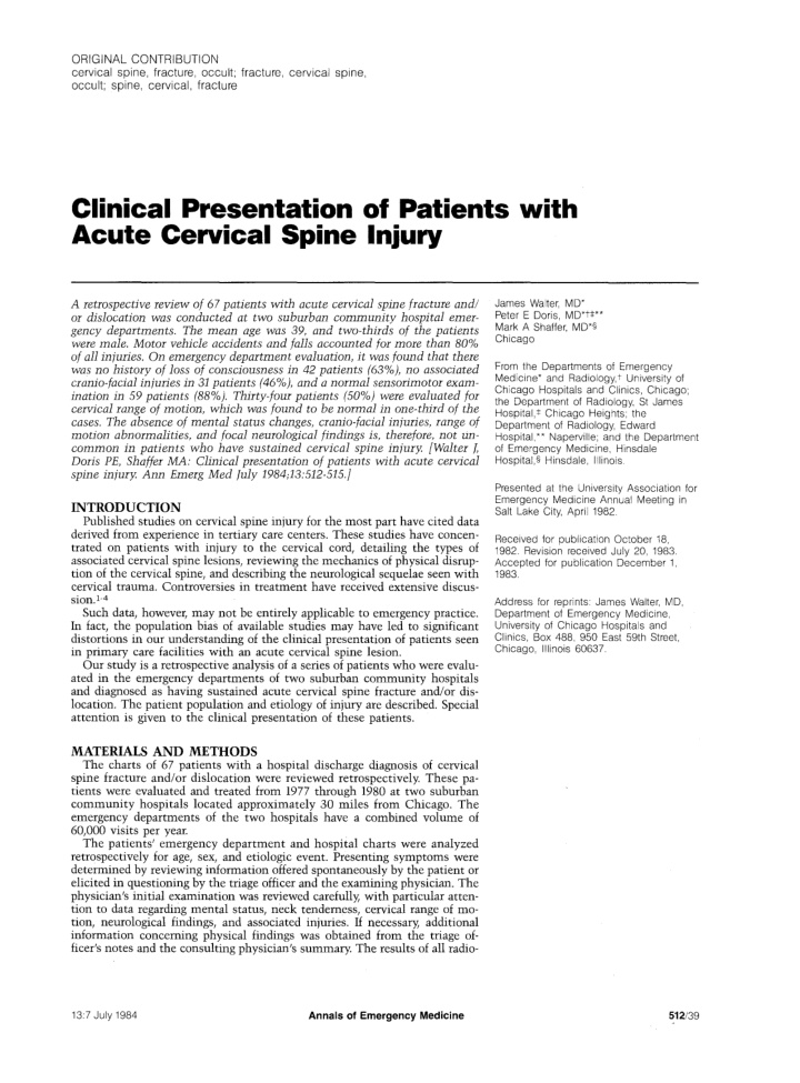 clinical presentation of patients with acute cervical