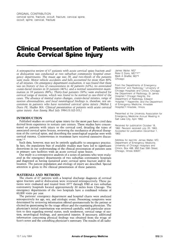 clinical presentation of patients with acute cervical