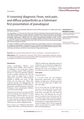 A crowning diagnosis: Fever, neck pain,  and difguse polyarthritis as a fulminant  fjrst