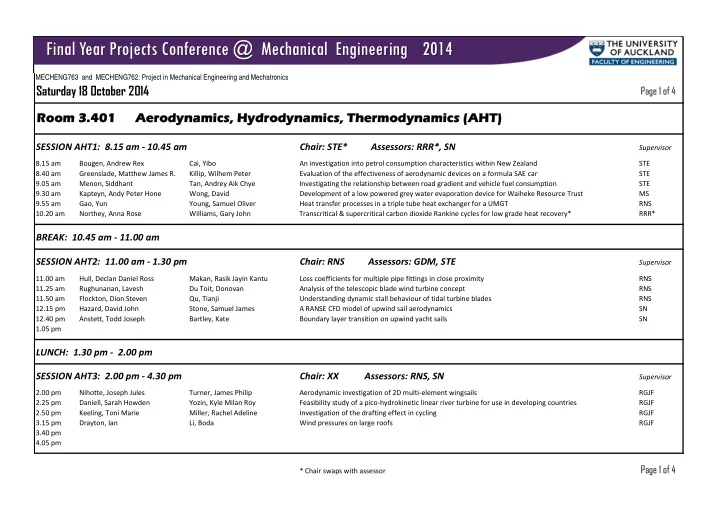 final year projects conference mechanical engineering 2014