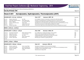 Final Year Projects Conference @  Mechanical  Engineering    2014  MECHENG763  and  MECHENG762: