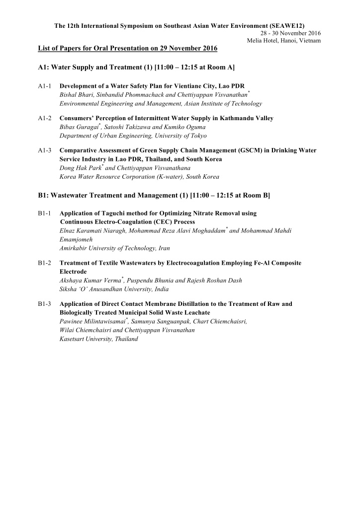 list of papers for oral presentation on 29 november 2016