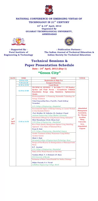 Green City  S.B.Shah, S.S. Mujmudar, A.S.Patel  Technical Sessions &amp;  15:16 to 17:00