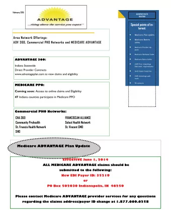 Special points of in-  terest:    Medicare Plan Update  Area Network Offerings: