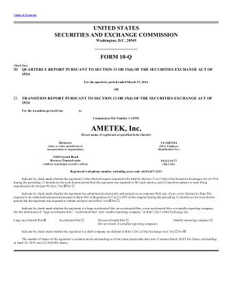 AMETEK, Inc.  (Exact name of registrant as specified in its charter)  Delaware  14-1682544  (State