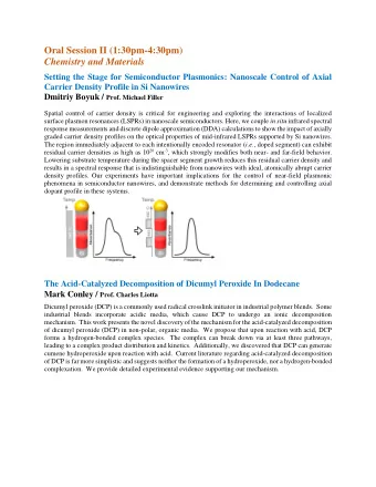 Oral Session II (1:30pm-4:30pm)  Chemistry and Materials  Setting the Stage for Semiconductor