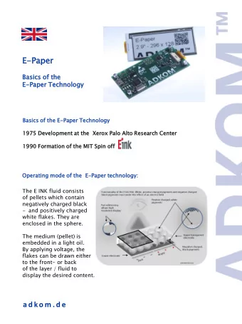 E-Paper  aper  Basi  sics  s of the  E-Pa  Paper  er Tech  chno  nology  ogy  Basics  ics of the