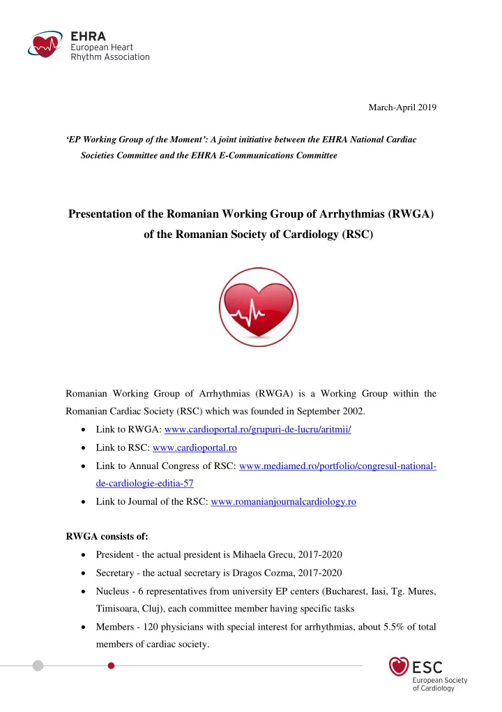 presentation of the romanian working group of arrhythmias
