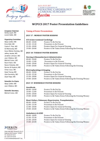 WCPCCS 2017 Poster Presentation Guidelines  Timing of Poster Presentations  JULY 17 - MONDAY POSTER