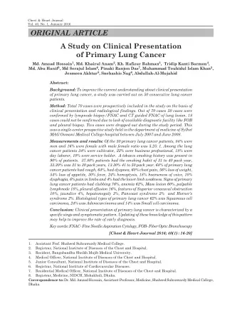 ORIGINAL ARTICLE  A Study on Clinical Presentation  of Primary Lung Cancer Md. Amzad Hossain 1 ,
