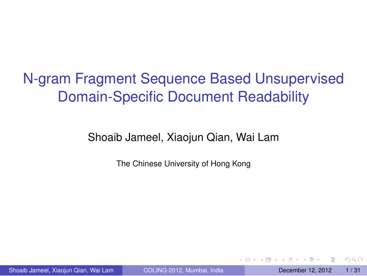 n gram fragment sequence based unsupervised domain