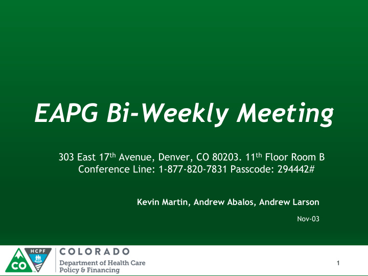 eapg bi weekly meeting