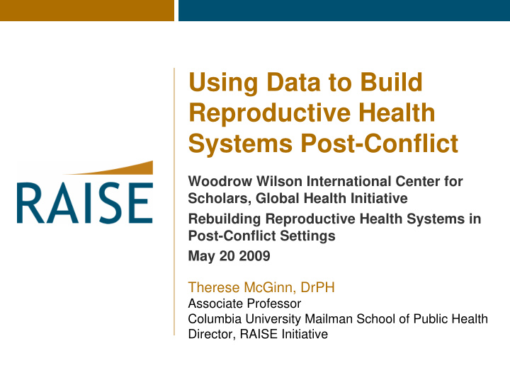 using data to build reproductive health systems post