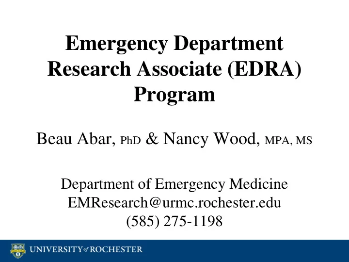 emergency department research associate edra program
