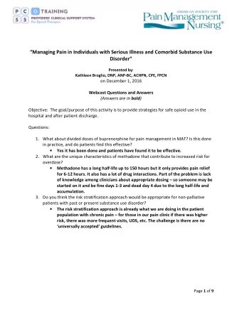 Managing Pain in Individuals with Serious Illness and Comorbid Substance Use  Disorder