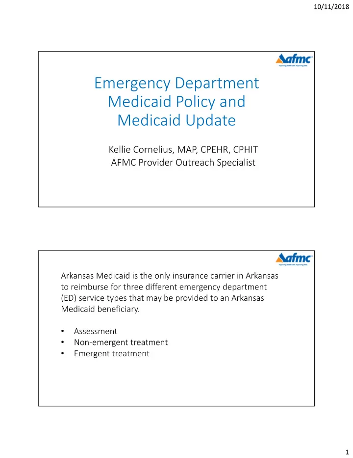 emergency department medicaid policy and medicaid update