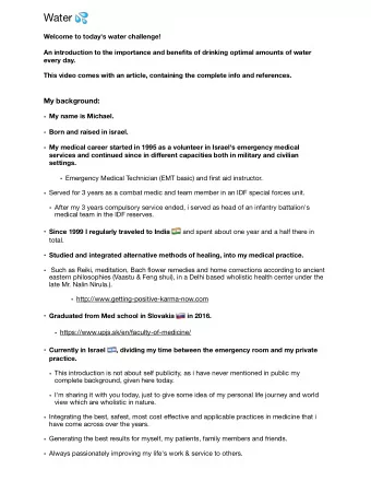 Water   Welcome to today's water challenge!  An introduction to the importance and benefits of