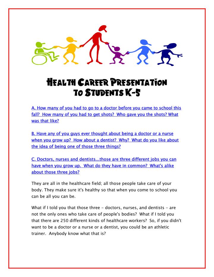 health career presentation to students k 5