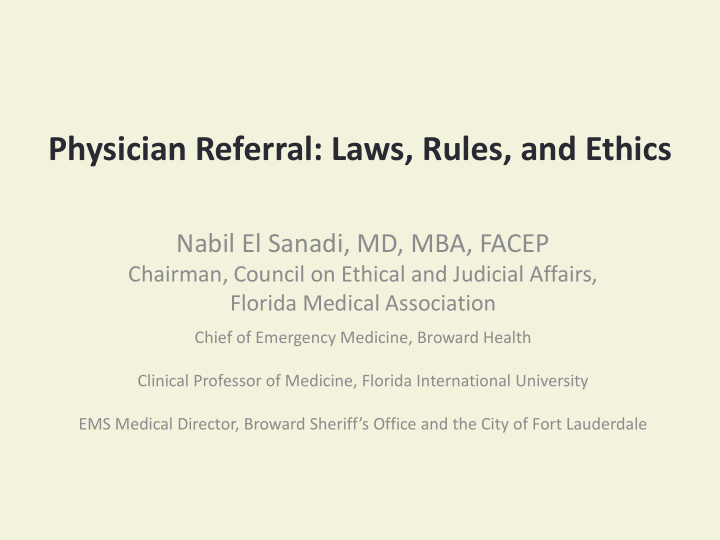 physician referral laws rules and ethics