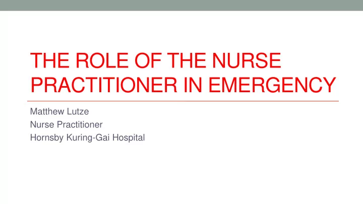 the role of the nurse practitioner in emergency